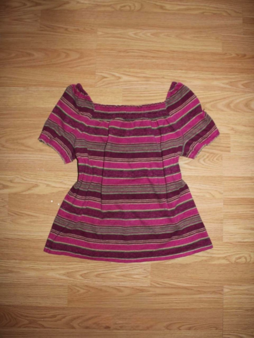 Striped Off-Shoulder Pink and Green Women's Top